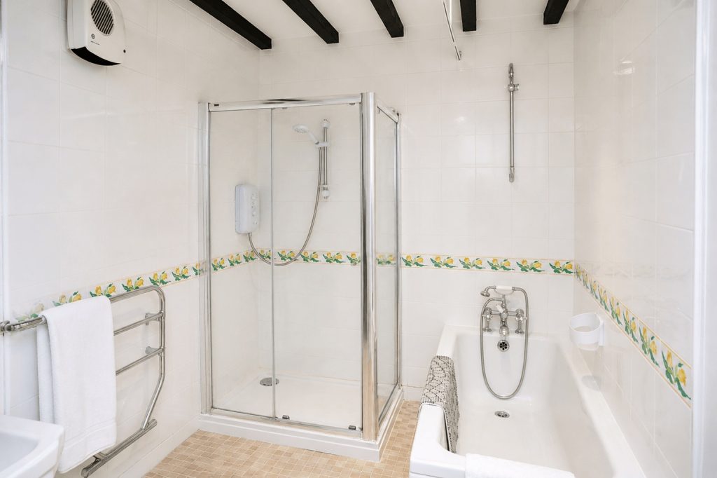Bathroom with separate shower at Windy Gap